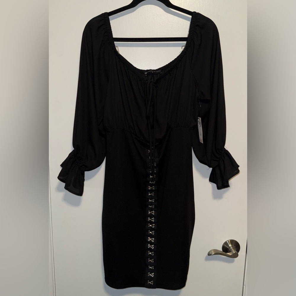 Fashion to Figure Black Chiffon Long Sleeve Bodycon Dress